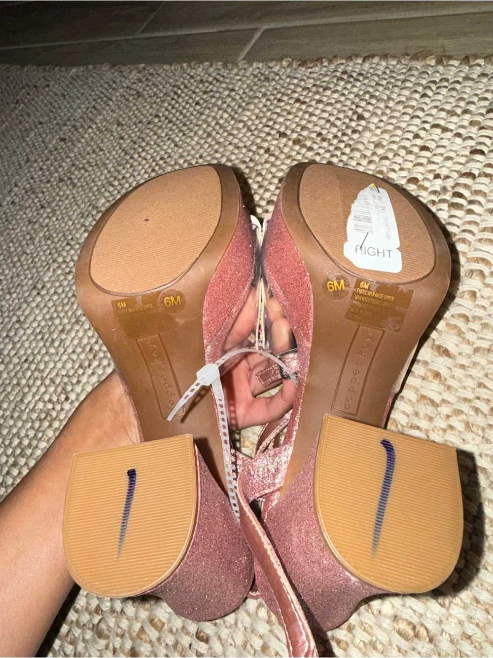 Copper Key Pink Glitter Rhinestone Butterfly Platform Heels (Size 6M)
